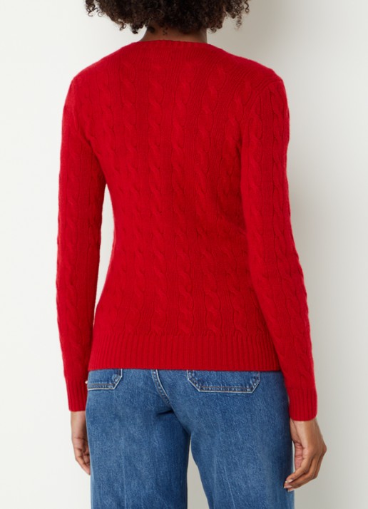 Ralph Lauren Kabelgebreide trui in kasjmier wolblend met logo - achterkant 3 rood