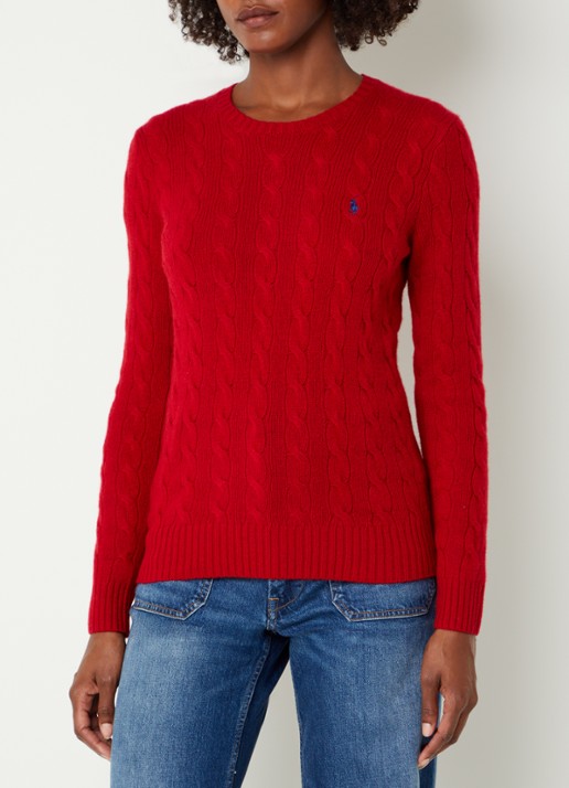 Ralph Lauren Kabelgebreide trui in kasjmier wolblend met logo - detail 4 rood