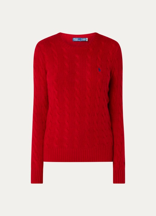 Ralph Lauren Kabelgebreide trui in kasjmier wolblend met logo - voorkant rood