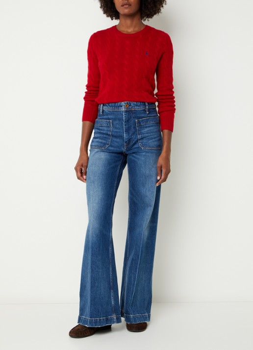 Ralph Lauren Kabelgebreide trui in kasjmier wolblend met logo - voorkant 2 rood
