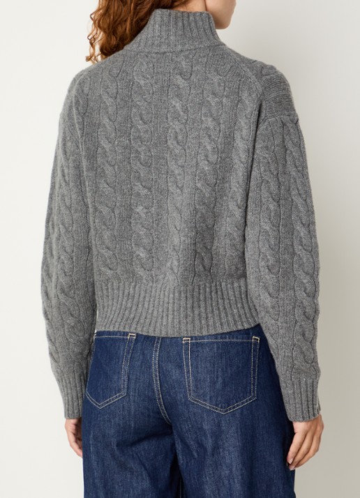 Ralph Lauren Kabelgebreide trui in kasjmierblend met halve rits - achterkant middengrijs