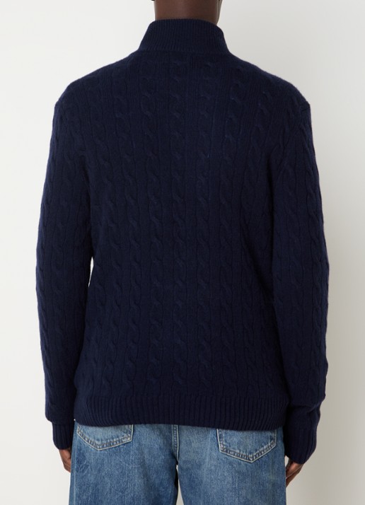 Ralph Lauren Kabelgebreide trui in kasjmierblend met halve rits - achterkant 4 donkerblauw