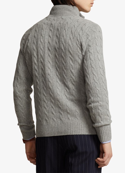 Ralph Lauren Kabelgebreide trui in kasjmierblend met halve rits - achterkant 7 grijs