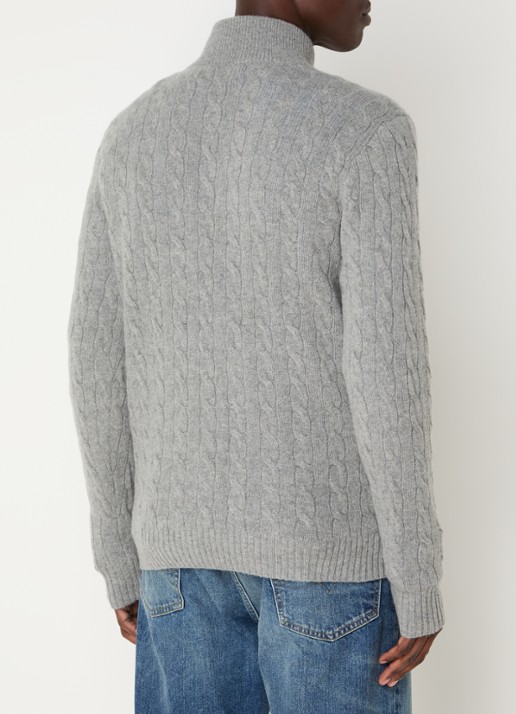 Ralph Lauren Kabelgebreide trui in kasjmierblend met halve rits - achterkant 8 grijs