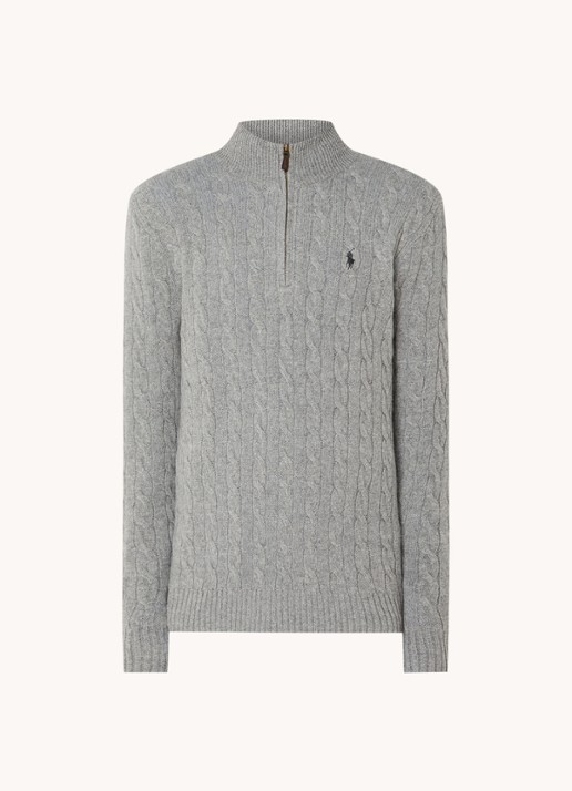 Ralph Lauren Kabelgebreide trui in kasjmierblend met halve rits - voorkant 6 grijs