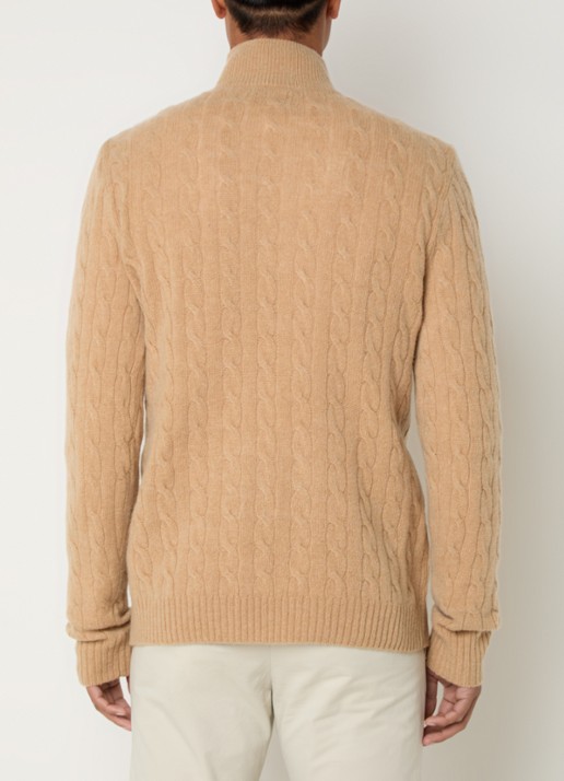 Ralph Lauren Kabelgebreide trui in kasjmierblend met halve rits - achterkant 9 camel