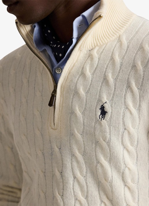 Ralph Lauren Kabelgebreide trui in kasjmierblend met halve rits - detail 2 andover cream / creme