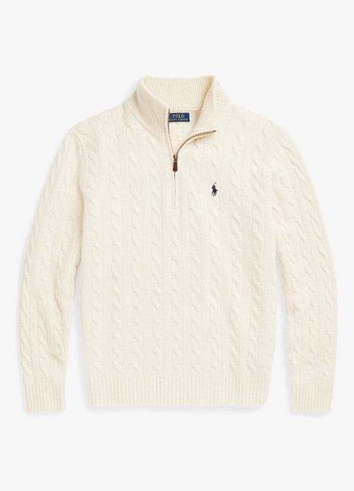 Ralph Lauren Kabelgebreide trui in kasjmierblend met halve rits - voorkant 4 andover cream / creme