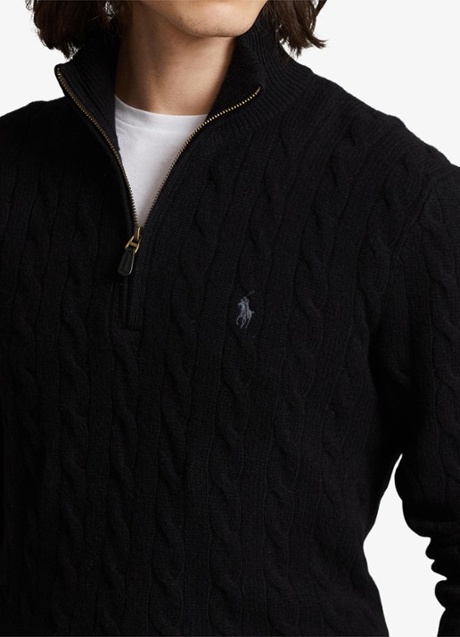 Ralph Lauren Kabelgebreide trui in kasjmierblend met halve rits - detail 4 polo black / zwart