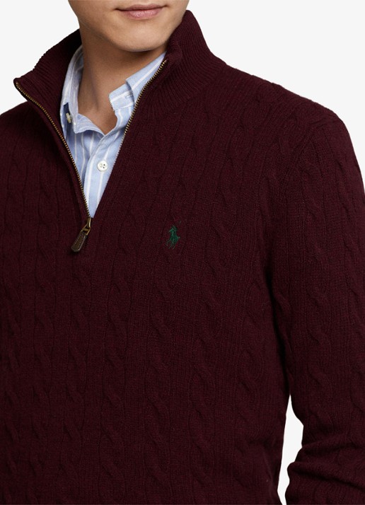 Ralph Lauren Kabelgebreide trui in kasjmierblend met halve rits - detail 4 aged wine heather / bordeauxrood