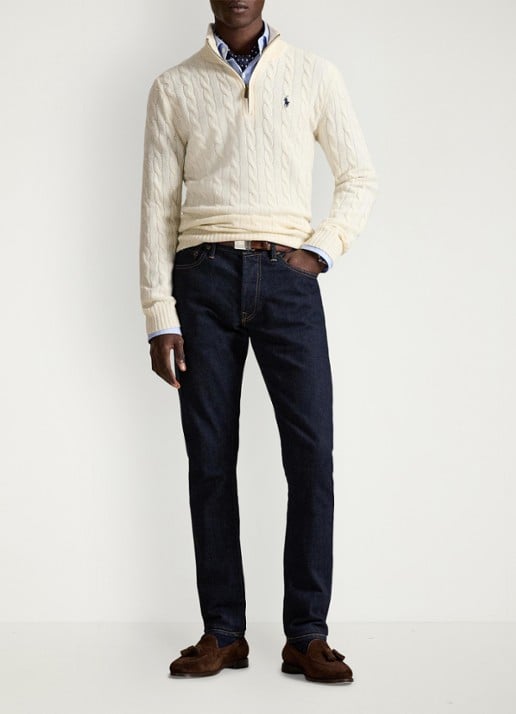 Ralph Lauren Kabelgebreide trui in kasjmierblend met halve rits