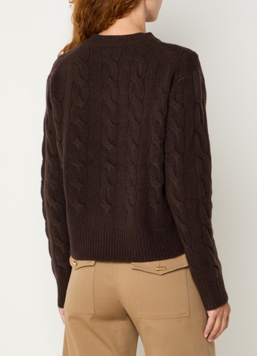 Ralph Lauren Kabelgebreide trui in kasjmierblend met logoborduring - achterkant 4 donkerbruin