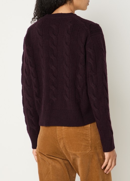 Ralph Lauren Kabelgebreide trui in kasjmierblend met logoborduring - achterkant 4 aubergine