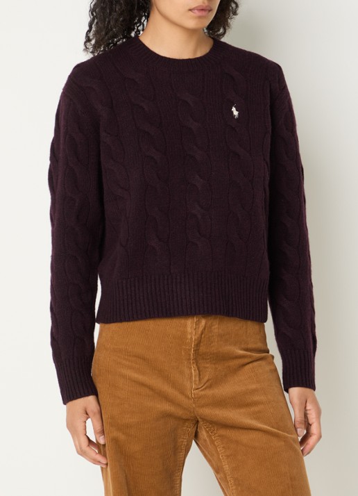 Ralph Lauren Kabelgebreide trui in kasjmierblend met logoborduring - detail 3 aubergine