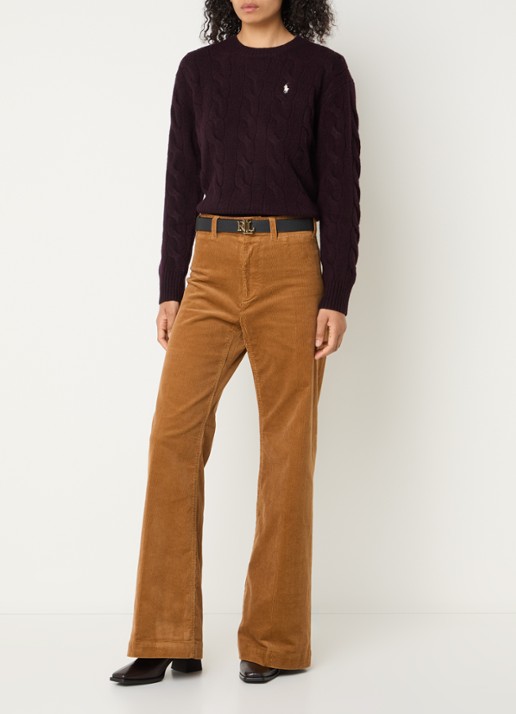 Ralph Lauren Kabelgebreide trui in kasjmierblend met logoborduring - voorkant 2 aubergine
