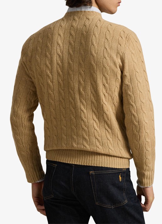 Ralph Lauren Kabelgebreide trui in kasjmierblend met logoborduring - achterkant 3 camel melange / camel