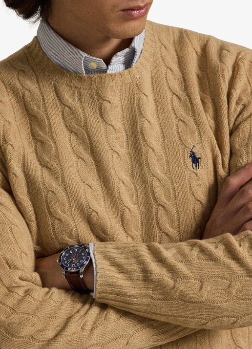 Ralph Lauren Kabelgebreide trui in kasjmierblend met logoborduring - detail 2 camel melange / camel