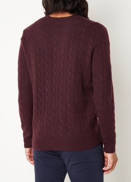 Ralph Lauren Kabelgebreide trui in kasjmierblend met logoborduring - achterkant 4 aged wine heather / rood