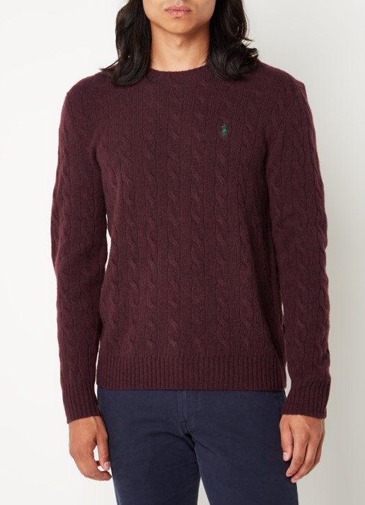 Ralph Lauren Kabelgebreide trui in kasjmierblend met logoborduring - detail aged wine heather / rood