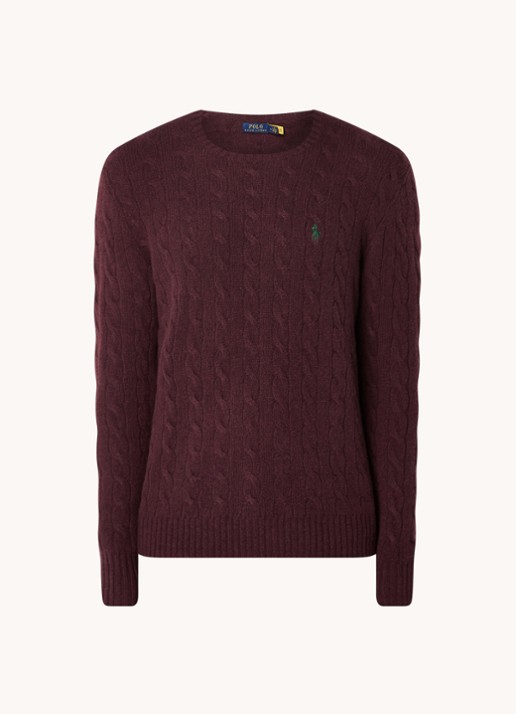 Ralph Lauren Kabelgebreide trui in kasjmierblend met logoborduring - voorkant 2 aged wine heather / rood