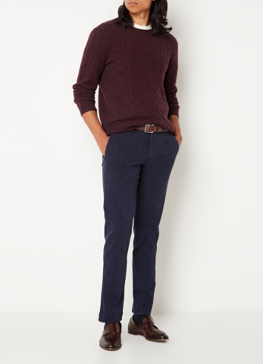 Ralph Lauren Kabelgebreide trui in kasjmierblend met logoborduring - voorkant 3 aged wine heather / rood