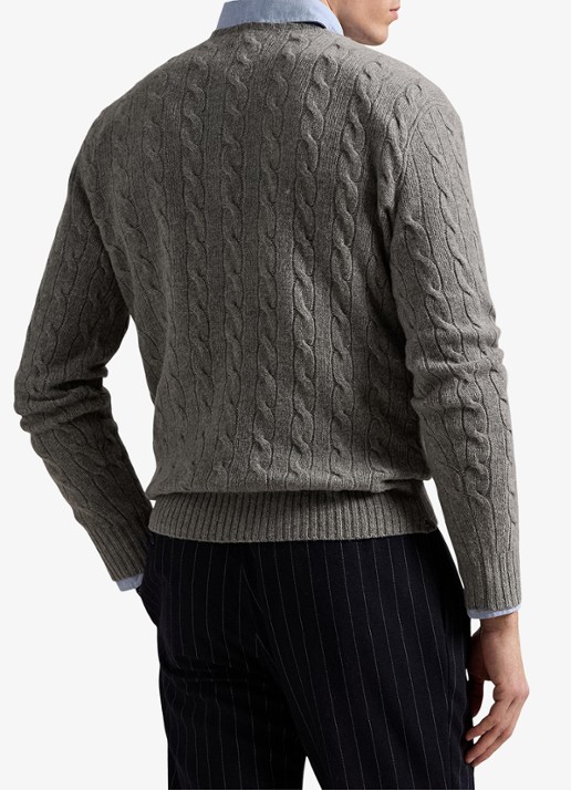 Ralph Lauren Kabelgebreide trui in kasjmierblend met logoborduring - achterkant 3 grijs