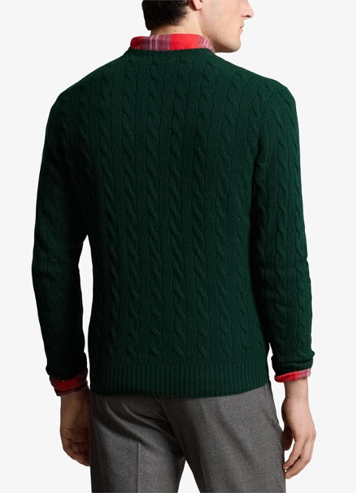 Ralph Lauren Kabelgebreide trui in kasjmierblend met logoborduring - achterkant 3 moss agate / groen