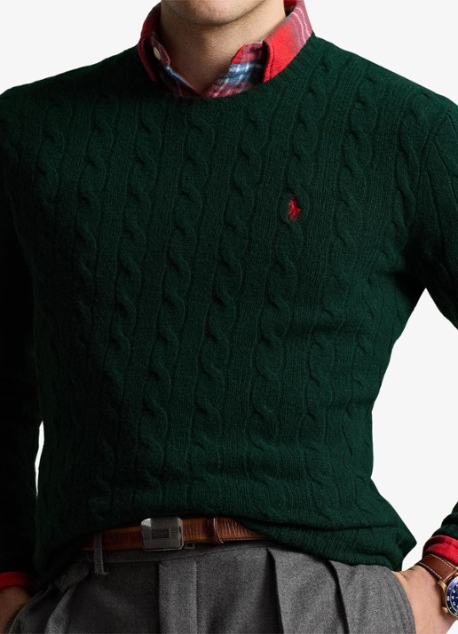 Ralph Lauren Kabelgebreide trui in kasjmierblend met logoborduring - detail 2 moss agate / groen