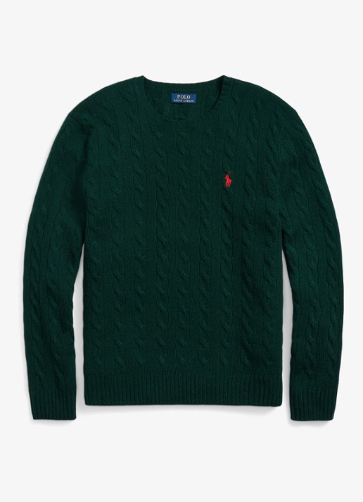 Ralph Lauren Kabelgebreide trui in kasjmierblend met logoborduring - voorkant 4 moss agate / groen