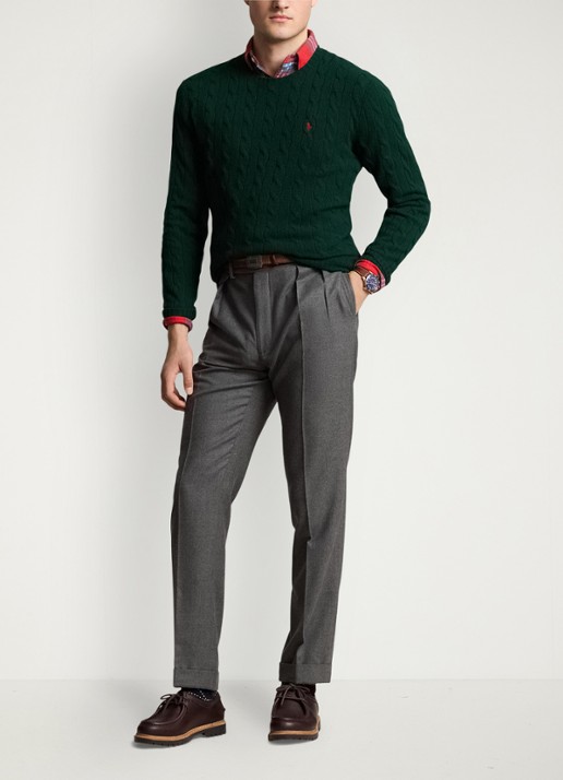 Ralph Lauren Kabelgebreide trui in kasjmierblend met logoborduring - voorkant 5 moss agate / groen