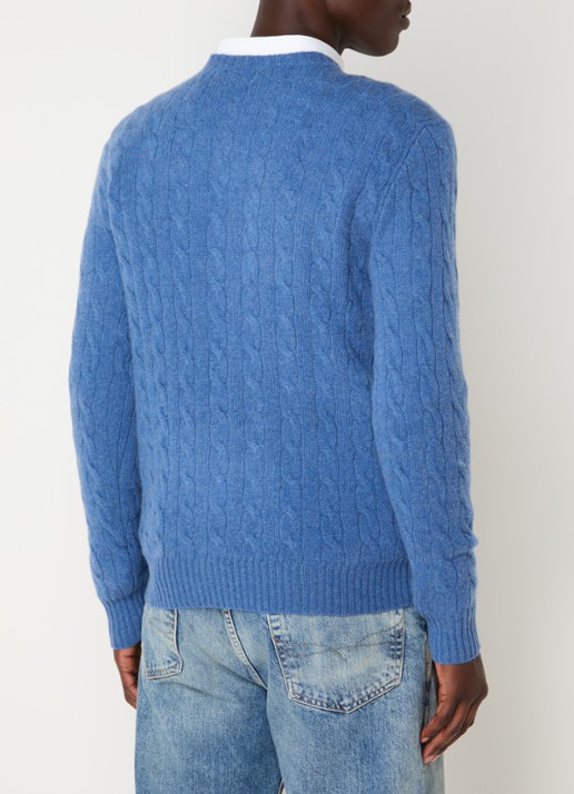Ralph Lauren Kabelgebreide trui in kasjmierblend met logoborduring - achterkant 4 staalblauw