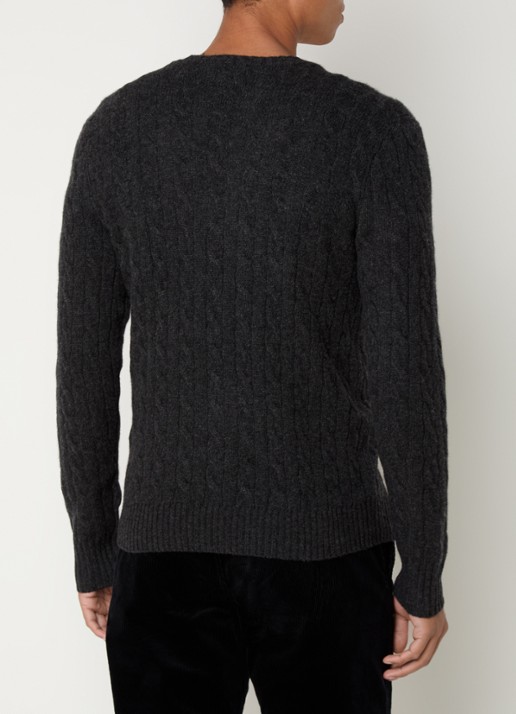 Ralph Lauren Kabelgebreide trui in kasjmierblend met logoborduring - achterkant 5 donkergrijs