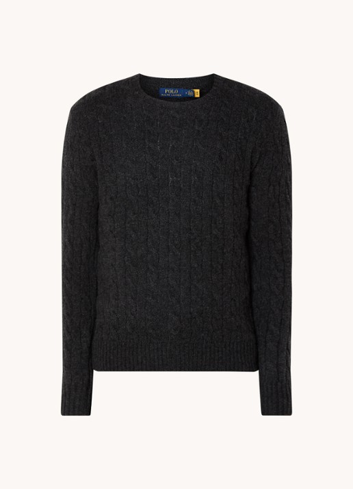 Ralph Lauren Kabelgebreide trui in kasjmierblend met logoborduring - voorkant 3 donkergrijs