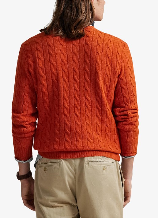 Ralph Lauren Kabelgebreide trui in kasjmierblend met logoborduring - achterkant dark jaffa orange / oranje