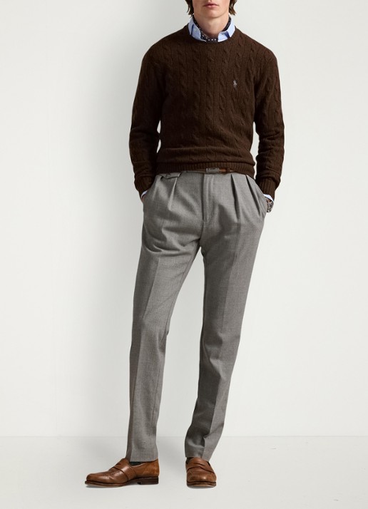 Ralph Lauren Kabelgebreide trui in kasjmierblend met logoborduring - voorkant 4 cacao brown heather / brown