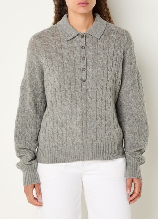Ralph Lauren Kabelgebreide trui in kasjmierblend met polokraag en logoborduring