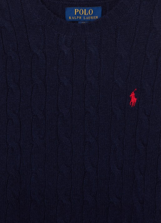 Ralph Lauren Kabelgebreide trui in kasjmierblend - detail donkerblauw