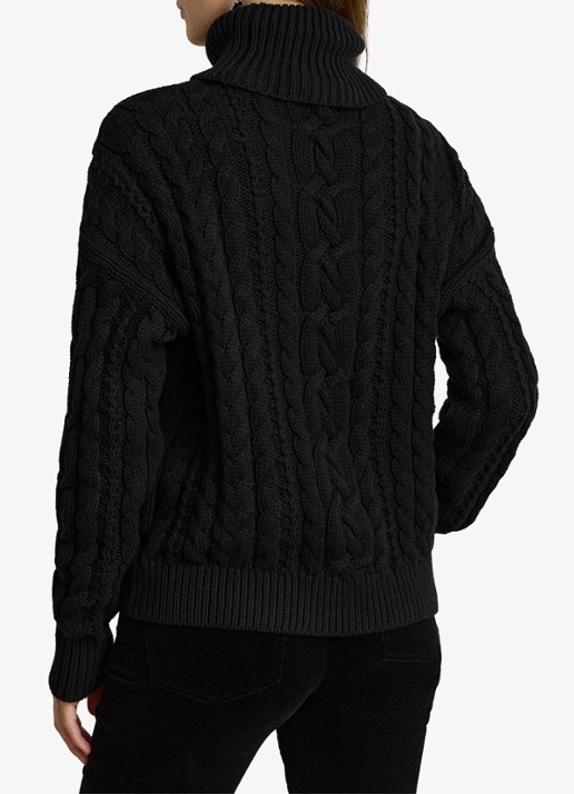 Ralph Lauren Kabelgebreide trui met col - achterkant zwart