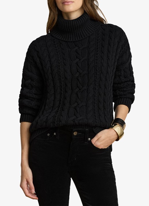 Ralph Lauren Kabelgebreide trui met col - detail 4 zwart