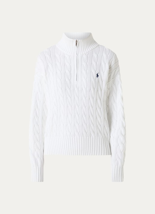 Ralph Lauren Kabelgebreide trui met halve rits en logo