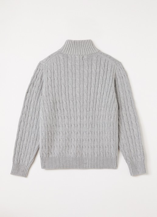 Ralph Lauren Kabelgebreide trui met halve rits - voorkant 3 antraciet