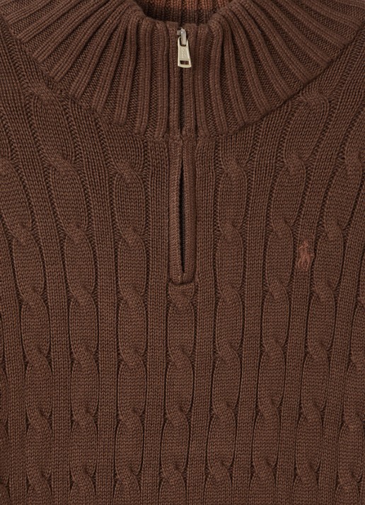Ralph Lauren Kabelgebreide trui met halve rits - detail 3 lichtbruin