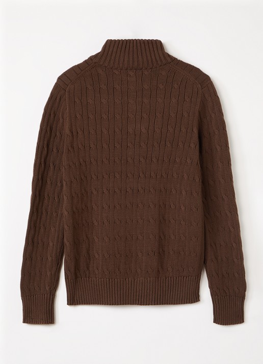 Ralph Lauren Kabelgebreide trui met halve rits - voorkant 2 lichtbruin