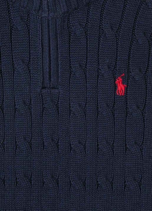 Ralph Lauren Kabelgebreide trui met halve rits - detail donkerblauw