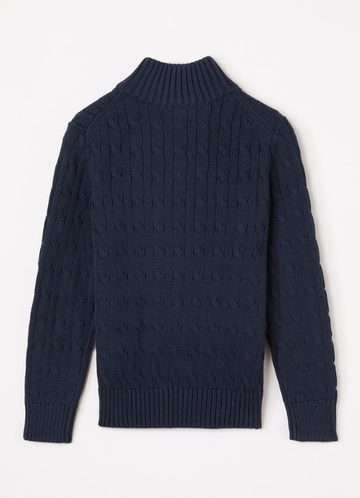 Ralph Lauren Kabelgebreide trui met halve rits - voorkant 3 donkerblauw