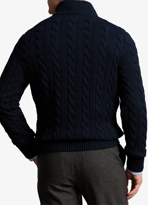 Ralph Lauren Kabelgebreide trui met halve rits - achterkant 8 blauw