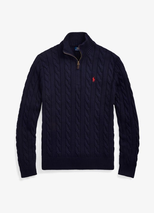 Ralph Lauren Kabelgebreide trui met halve rits - voorkant 5 blauw