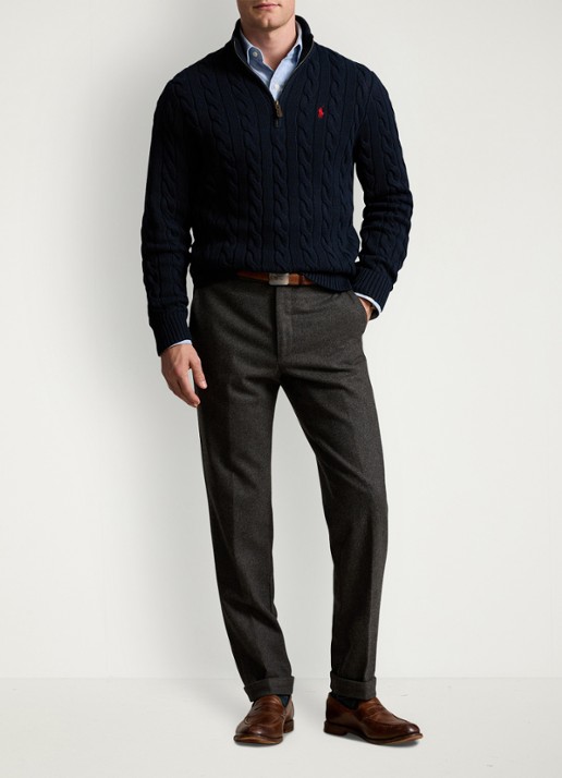 Ralph Lauren Kabelgebreide trui met halve rits - voorkant 6 blauw