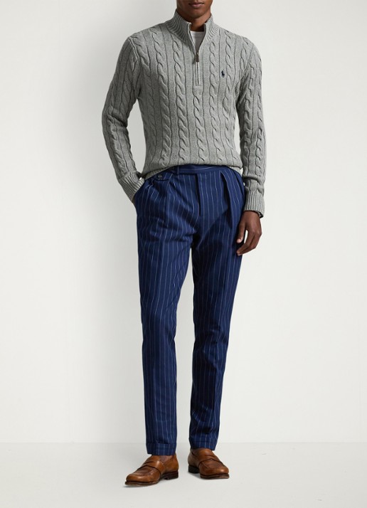 Ralph Lauren Kabelgebreide trui met halve rits - voorkant 2 fawn grey heather / grijs
