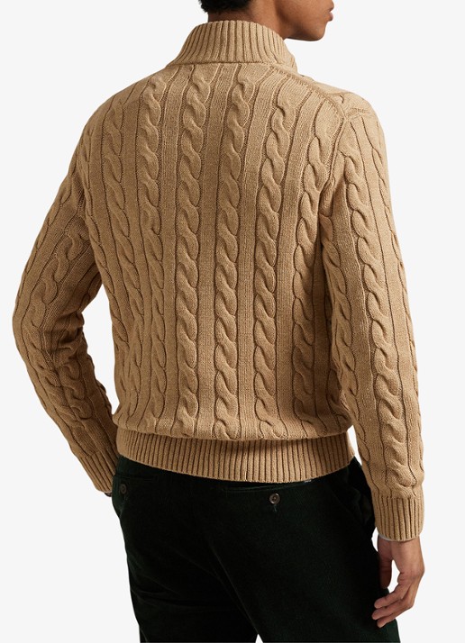 Ralph Lauren Kabelgebreide trui met halve rits - achterkant camel melange / camel